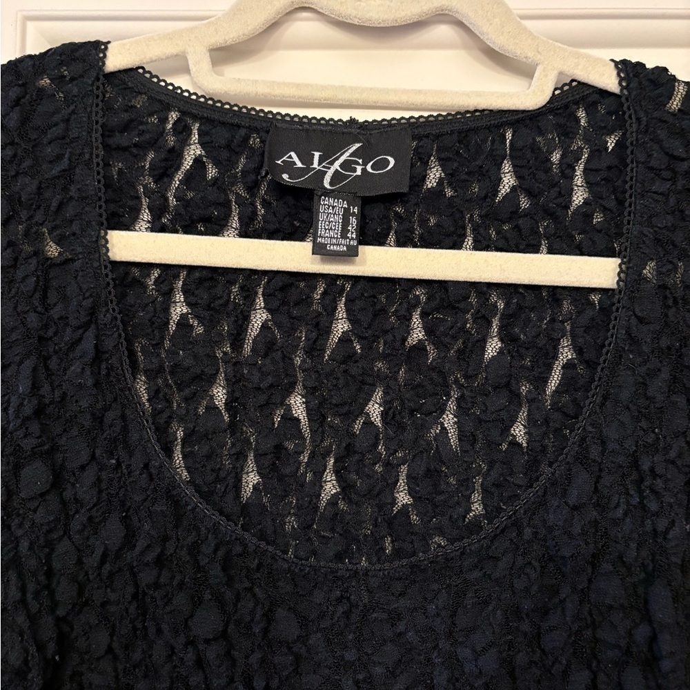 Vintage Alago Stretch Lace Top Black US Size 14, Made in Canada - Picture 3 of 6